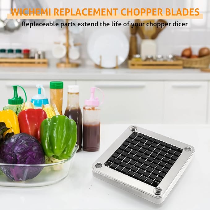 WICHEMI Replacement Chopper Blade 3/8" Commercial Vegetable Chopper Blades Stainless Steel Onion Chopper Dicer Blade and Pusher Block for Fruit Cutting Machine Tomato French Fries Cutter