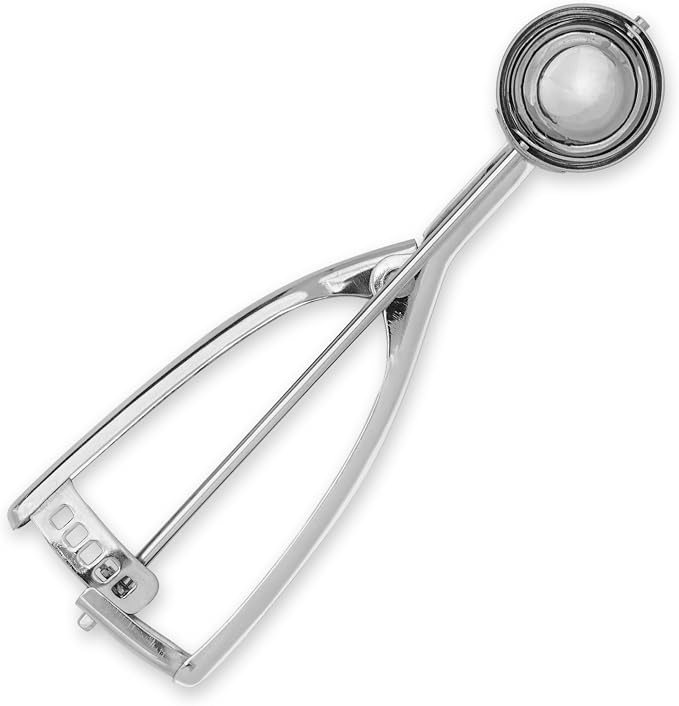 Jenaluca Large Ice Cream Scoop, 18/8 Stainless Steel, 3 Tbsp, Size #24 | Disher for ice cream, 3-inch cookies & cupcake batter. Squeeze-release handle. Right and left handed use. Dishwasher safe.