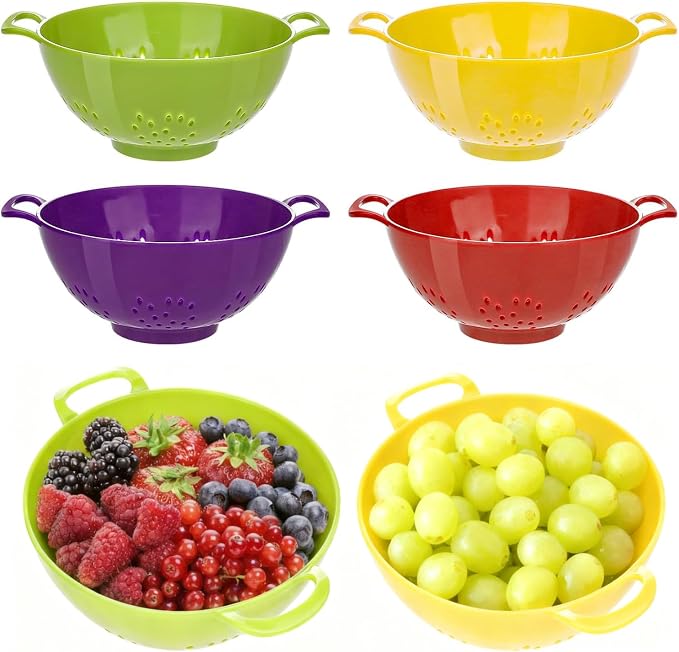 4pcs Small Colander Set, 7.5in Mini Colander, Plastic Food Strainer with Double Handles for Fruits, Vegetables, Pasta - Send Goods from Local Warehouse