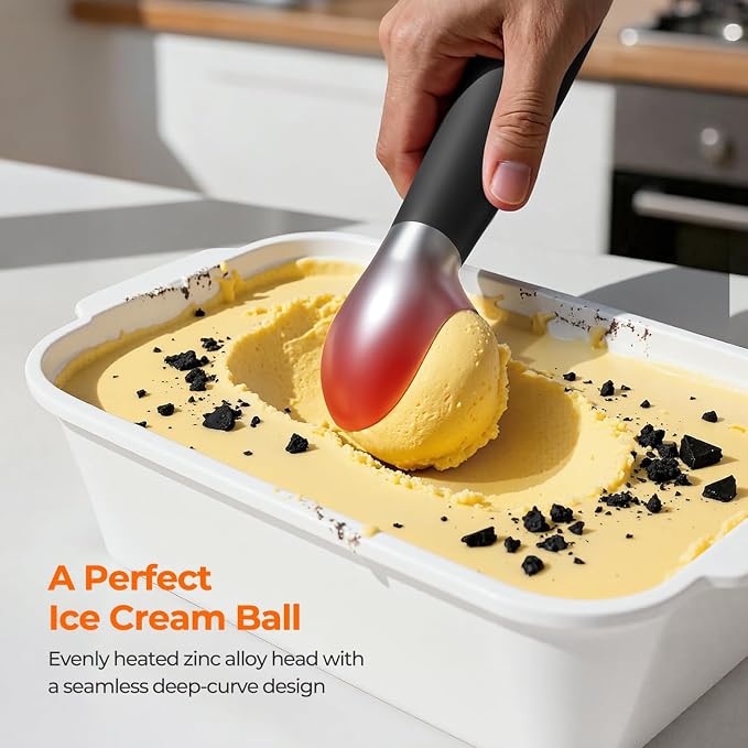 Heated Ice Cream Scoop Rechargeable, 3-Speed Electric Warming Ice Cream Scooper with LED Display, Heats to 160°F for Hard Ice Cream and More, Easy for Seniors & Kids, IP67 Waterproof, Easy to Clean