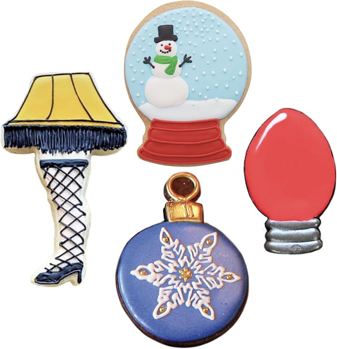 Ann Clark Christmas 4-Pc. Set (Snow Globe, Ornament, Light Bulb, Leg Lamp) Made in USA