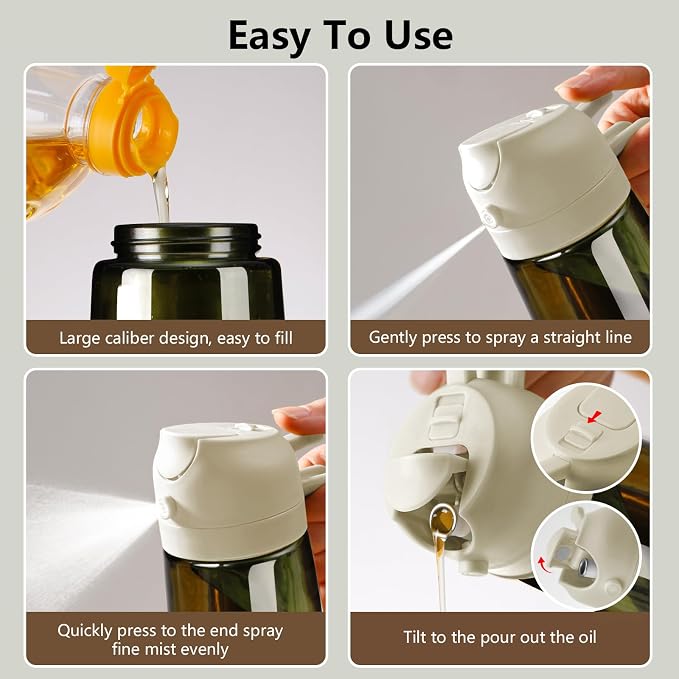 SWEET VIEW Olive Oil Dispenser and Oil Sprayer 16oz/470ml | Glass Light-Proof Oil Pourer for Kitchen with Stickers for Air Fryer, Cooking, Salad, and BBQ