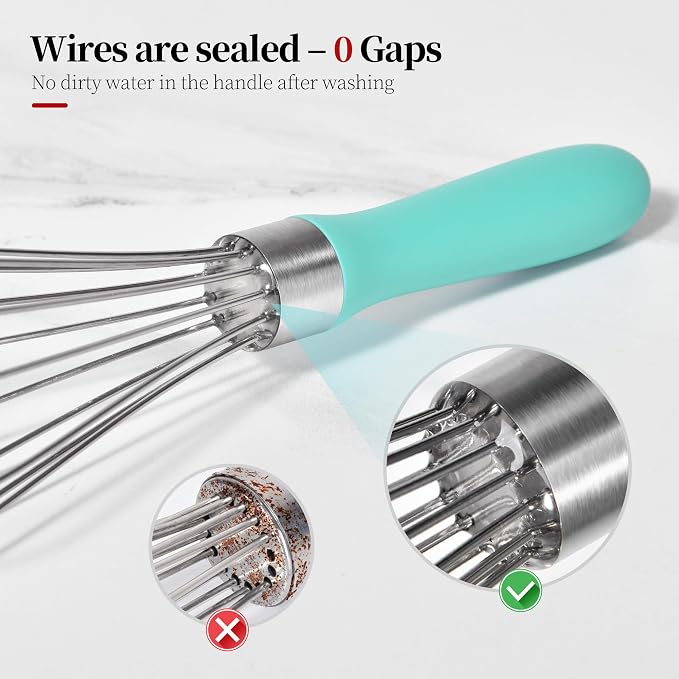18/8 Stainless Steel Balloon Whisk for Cooking (Small, Aqua Sky) | Heavy Duty Metal Kitchen Wire Whisker Wisking Tool Egg Beater Hand Mixer for Mixing Baking Beating Stirring Sauce Flour