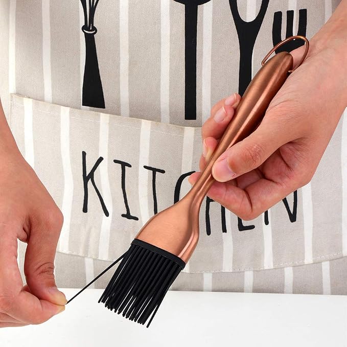 2 Pack Grill Basting Brush with 2 Pack Back Up Silicone Brush Heads, No Shed Bristles Stainless Steel Handles Heatproof Rust Resistant, Pastry Brushes for Kitchen Cooking BBQ (Rose Gold)