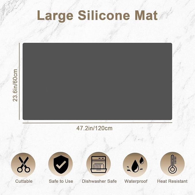 47.2"x23.6"(120cmx60cm) Large Silicone Mat for Kitchen Counter, Non-Slip Heat Resistant Countertop Protector, Waterproof Multipurpose Mat for Kitchen Island, Bright Blue