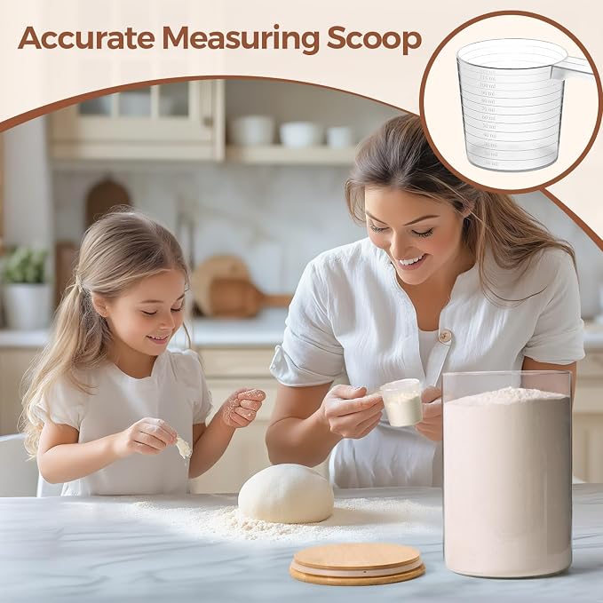ComSaf Glass Storage Jars with Bamboo Lids 1.8 Qt 2 Pack Large Round | Flour Sugar Coffee Beans, Pasta Cereal Dry Food, Large Capacity, Kitchen Storage, Cabinet Organization,Clips included