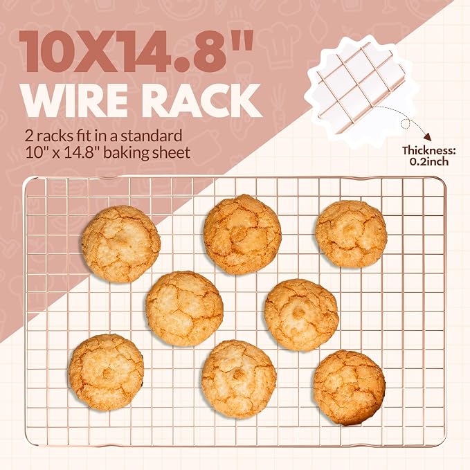 2 PCS Cooling Racks for Cooking and Baking, 14.8x10 Inches Stainless Steel Cooling Rack, Sheet Pan with Wire Rack for Baking Sheet, Bacon Rack Oven Safe Fits Jelly Roll Sheet Pan