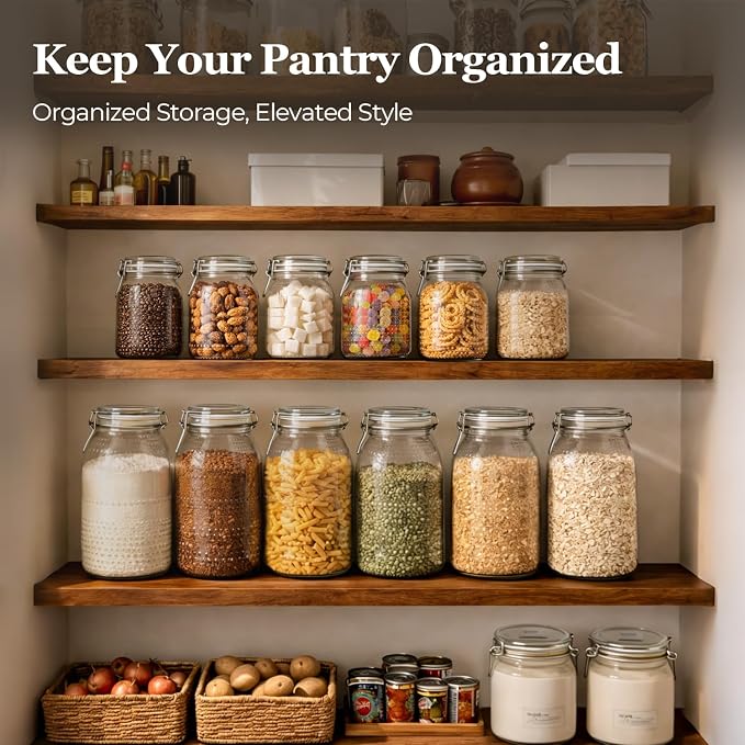 ComSaf Tall Glass Pantry Jars with Airtight Lids 71 oz 3 Pack Wide Mouth | Flour sugar cereal, Pasta pet food, Pantry organization, Cabinet organization, Countertop storage, Sourdough pickling