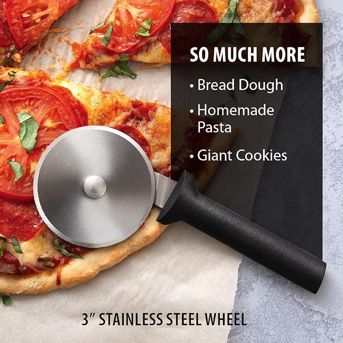Rada Cutlery Pizza Cutter (W221), 3" Stainless Steel Wheel, Black Handle, Pack of 2