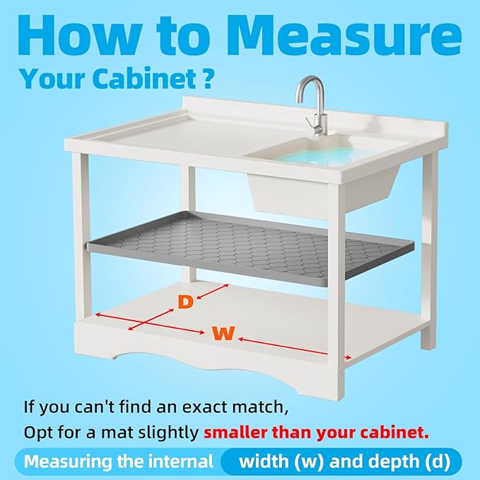 Winisok Waterproof Under Sink Mat 37" x 22", Silicone Mat, Light Gray | Raised Edge Traps Spills & Leaks, Shelf Liner, Cabinet Protector, for Kitchen, Bathroom, Boots, Pets, Home Essentials