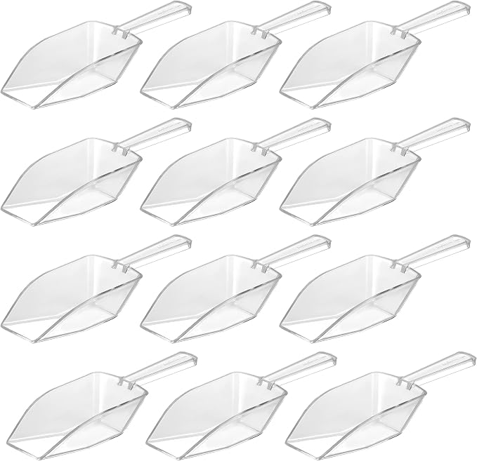72-Mini Clear Acrylic Plastic Scoops for Candy - Ice Cream Bar, Jars, Containers, Coffee, Flour, Dessert Toppings, Buffets, Kitchen, Weddings, Parties & Concessions, Candy Buffet, 5.5" Candy Scoops