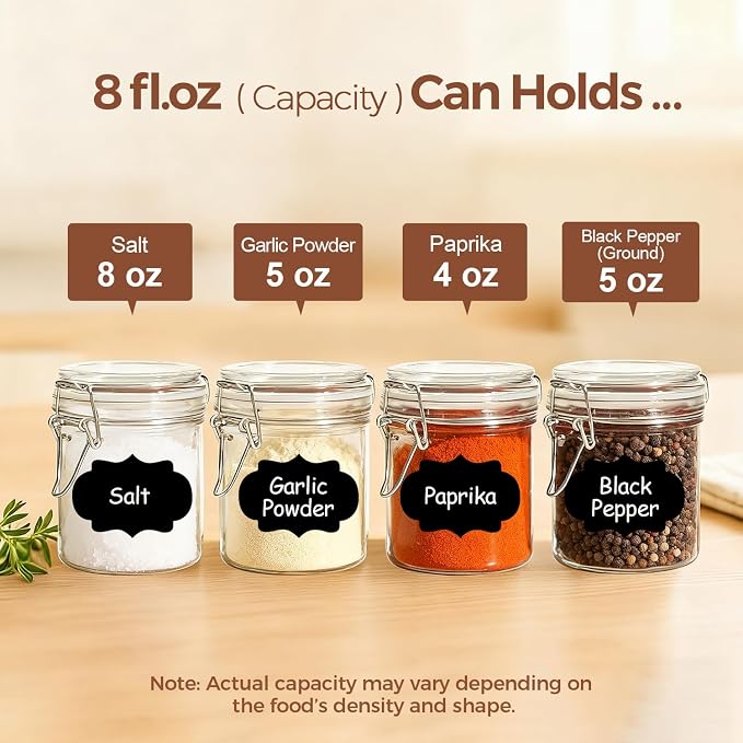 ComSaf Small Mason Glass Jars with Airtight Lids 8 oz 6 Pack Pantry | Jelly spice jar, Sourdough discard, Jam jelly honey, Spice rack cabinet organization, Seasoning herbs powders