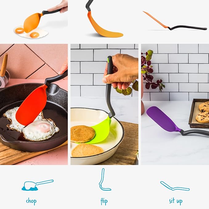 Dreamfarm Chopula –Super Flexible Chopping Sit Up Spatula – Safe for Non-Stick One Size Orange | Non-stick cookware safe, heat resistant, thin, flexible flipper, turner and food chopper with sit-up, no-mess handle, 12"