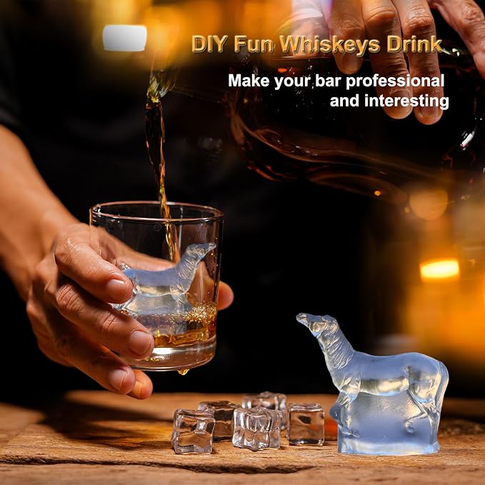 3D Horse Ice Cube Trays - Silicone Mold for Cocktail, Bar; Fun Animal Shape Large Horse Gift Pack of 2