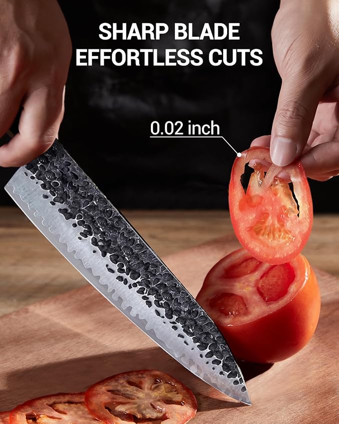 FAMCÜTE 8 Inch Japanese Knife, Hand Forged 5 Layers High Carbon 9CR18MOV Steel Rosewood Handle Chef Knife, Ultra Sharp Durable Professional Kitchen Knife, A Thoughtful Birthday Gifts for Men/Woman