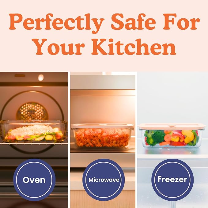 Non-Toxic Glass Food Containers with Lids, 4-Pack, Multi-Size, Gray | Plastic & BPA free. Glass body, glass lid & platinum silicone seal. Airtight & leakproof. Freezer & microwave safe.