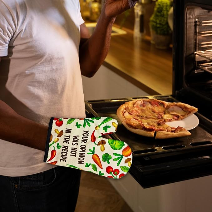 Funny Oven Mitts and Pot Holders（Set of 2） Your Opinion was Not in The Recipe Heat Resistant Mitt with Hanging Loop Cook Essentials Accessories Sweet Housewarming Gifts for Chef Hostess Mom