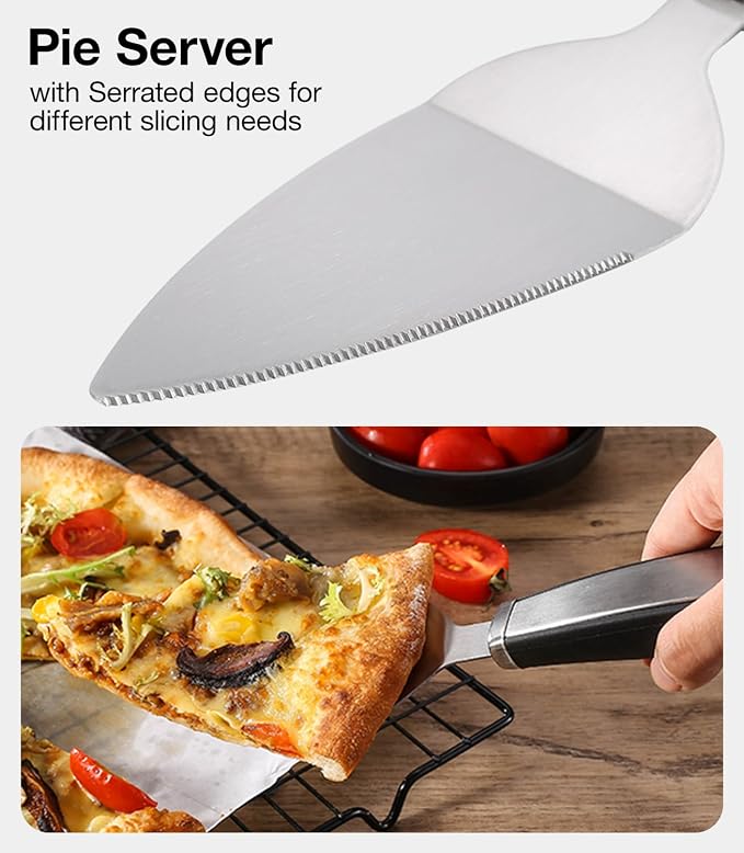 Pizza Cutter Wheel & Pie Server Set of 2, Stainless Steel Slicer with Sharp Blade and Ergonomic Handle, Shovel Server with Serrated Edges for Pizza, Pie, Cake