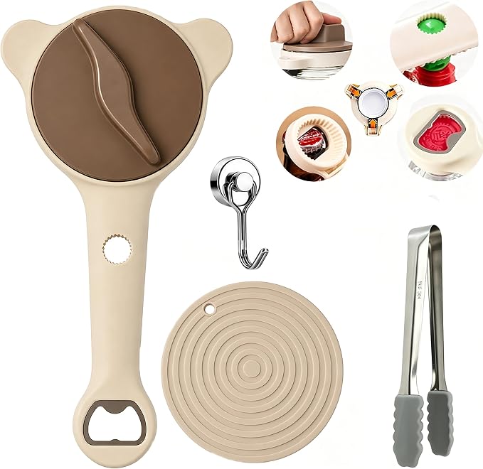Jar Opener for Seniors with Arthritis & Weak Hands -Csailvoy-Bottle Opener | Stainless Steel 3-Claw Grip 4 in 1 Multi-Purpose Jar Opener, Adjustable 1-3.5 Inch for Jars & Bottle Caps, Open Tight Lids