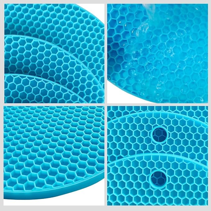 7-Inch Round Silicone Trivet Mats - 4-Pack Non-Slip Heat Resistant Hot Pads for Kitchen Countertops, Pots and Pans (Blue)