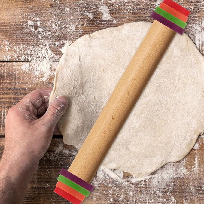 INOOMP Rolling Pin Thickness Guide Rings 8-Piece Adjustable Spacer Bands for Dough Thickness Control Non-Slip Silicone Baking Accessories for Cookies Pastry Bread Pizza and Pasta
