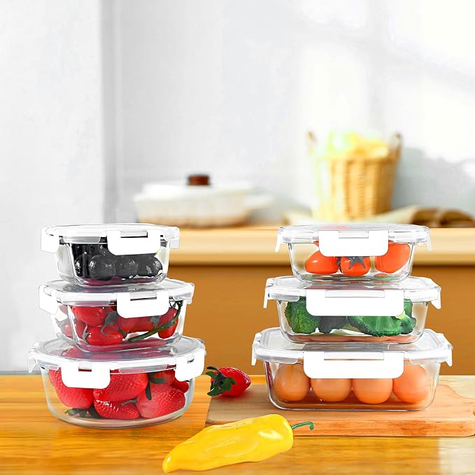 30 Pieces Glass Food Storage Containers Set, White | Glass Meal Prep Containers Set, Snap Locking Lids, Airtight Glass lunch Containers, Microwave, Oven, Freezer & Dishwasher