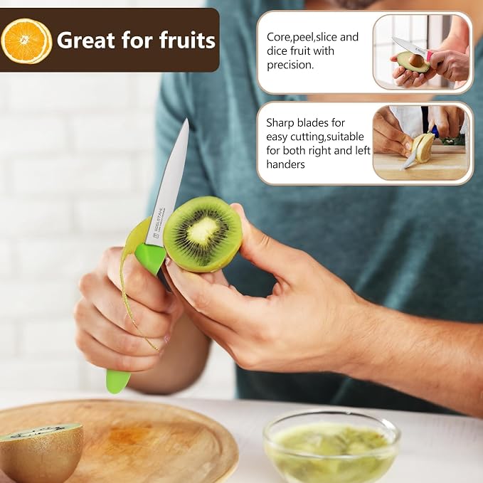 Paring Knives Set,Stainless Steel Paring Knife Set of 6,Sharp Vegetable&Fruit Knifes,Small Knife Set,Ergonomic Handle Paring Knives,Straight Edge Paring Knife Set,Orange Peeling Knife
