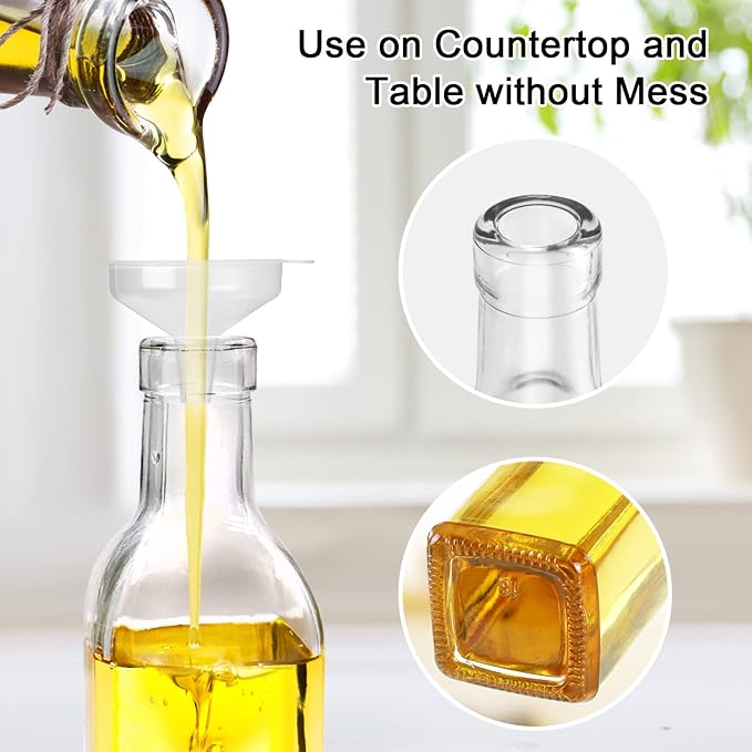 gmisun Olive Oil Dispenser And Vinegar Bottle 3 Pack 17oz, For Kitchen, Glass Cooking Oil Container Cruet with Pourer Spout, Funnel And Labels, Clear