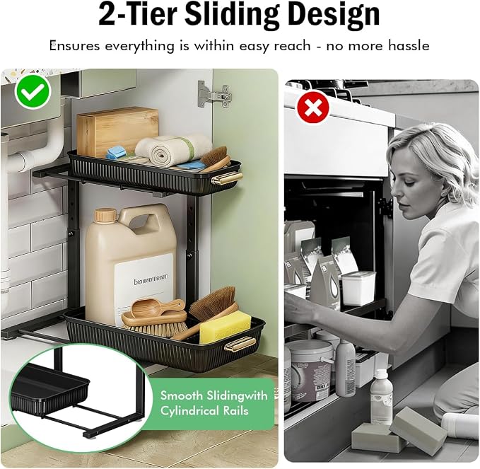 ARSTPEOE Under Sink Organizer - 2 Pack Multi-Purpose Pull-Out Storage Shelf | Slide out Pull out Cabinet Organizer Shelf, Storage for Kitchen Bathroom