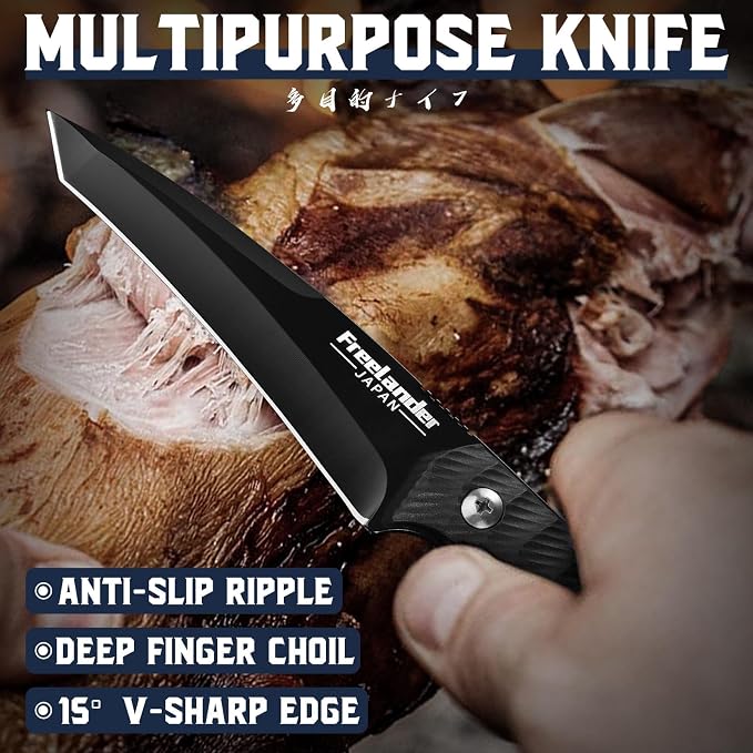 Freelander 3PCS Butcher Knife Set for Meat Cutting, Sharp Chef Knife Set Dishwasher Safe with Roll Bag, Full Tang BBQ Knifes with Leather Sheath, Gifts for Men Women