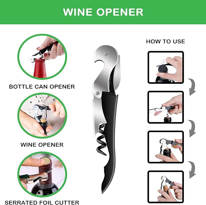 Jar Opener for Weak Hands, Seniors with Arthritis, 5 in 1 Multi Function Bottle Opener Lid Opener For Arthritic Hands with Non Slip Rubber Jar opener Gripper Pad and Corkscrew Wine Opener(GREEN)