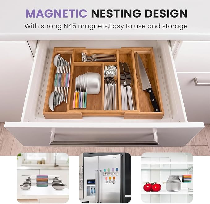 Magnetic Measuring Cups and Spoons Set, N52 Magnetic Nesting Design magnetic spoons, 304 Stainless Steel measuring cups, Dual-sided Design Set of 15 with Leveler for Dry & Liquid Ingredients