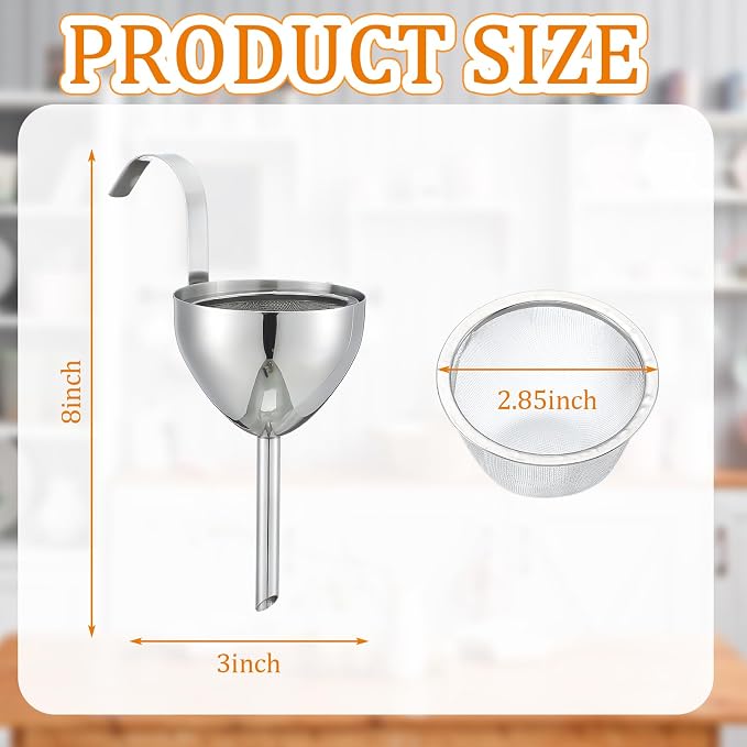 2 Sets Stainless Steel Funnel with Strainer 3 Inch Mouth Diameter Wine Filter Strainer for Filling Bottles, Oils, Juice, Wine, Coffee, Milk