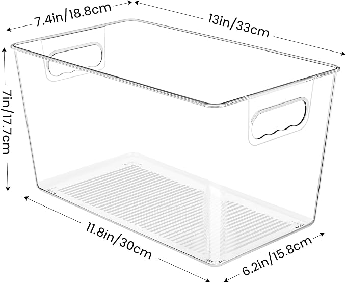 YIHONG 4 Pack Clear Storage Bins, Pantry Organizer Bins with Handle, XL | Plastic Bins, Pantry Storage Containers for Kitchen, Freezer, Cabinet, Closet, Bathroom, Under Sink Organizers and Storage