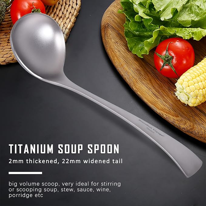 Boundless Voyage Titanium Long Handle Ladle Soup Spoon Thickeness Tableware Porridge Stew Sauce Deep-bowled Ladle Scoop Kitchen Cooking Utensils