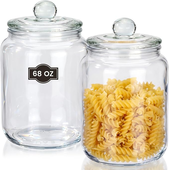 2 Pack 68 oz Glass Storage Jars with Airtight Glass Lid Thick Food Canister with Seal Clear Food Storage Container for Kitchen Flour Sugar Cookies Coffee Bean Pantry Organization