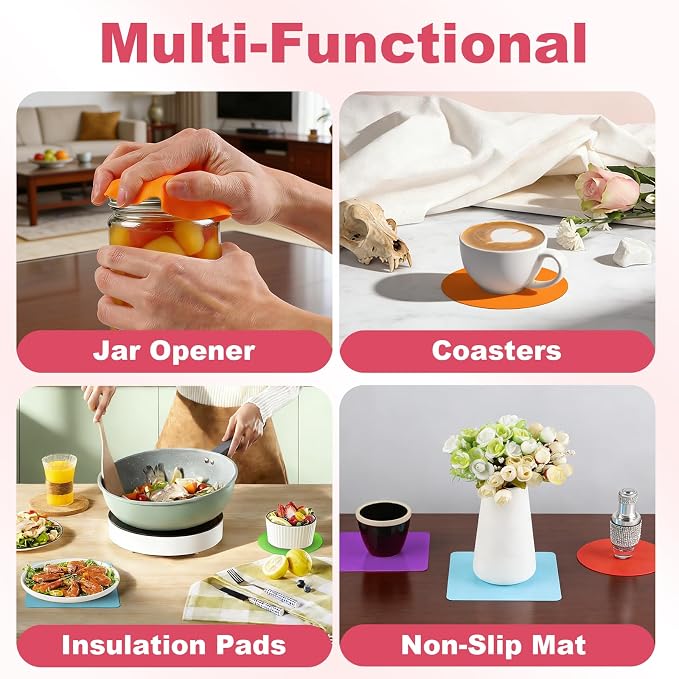 Ninsula 8P Jar Opener Gripper, Multi-function Silicone Jar Gripper with Arthritis Weak Hands, Non Slip Pad, Colorful Rubber Jar Opener Grippers, Lid Cap Gripper Pads(Round & Square)