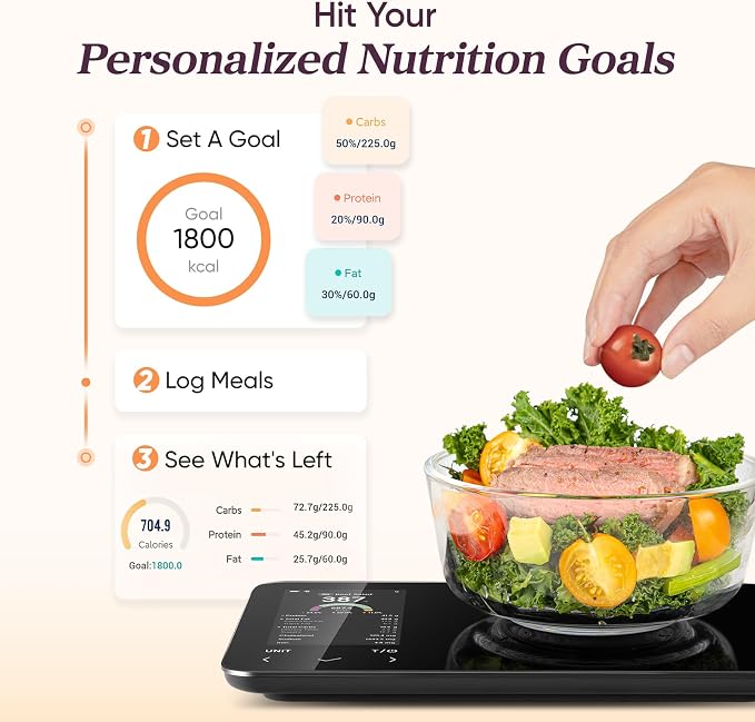 Cosori Smart Food Scale with Nutritional Calculator, USB Rechargeable, 11lb | AI Food Scan, Barcode Scan, 50 Food Preload, Free APP with 19 Nutrients, Calorie & Macro Tracking for Weight Loss