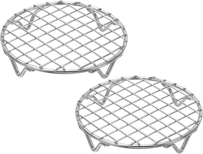 uxcell 2 Pcs Round Cooking Rack 4.9 Inch Dia Stainless Steel Wire Cooling Steamer Rack for Baking Canning Cooking Roasting Cooling Grilling Drying, Silver