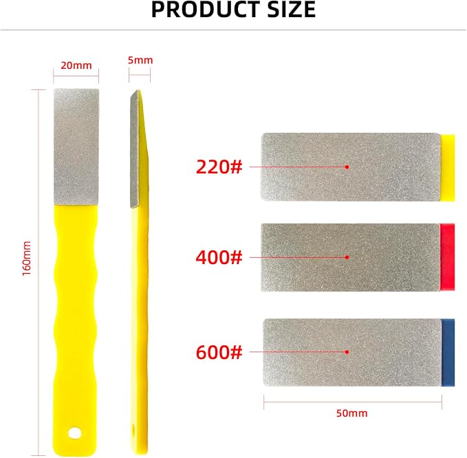DMD Mini Diamond Sharpening File Set, 6PCS Portable Knife Sharpener Kit with Color-Coded Grits (#220/#400/#600) for Kitchen Knives, Garden Tools, Fishing Hooks & Outdoor Gear