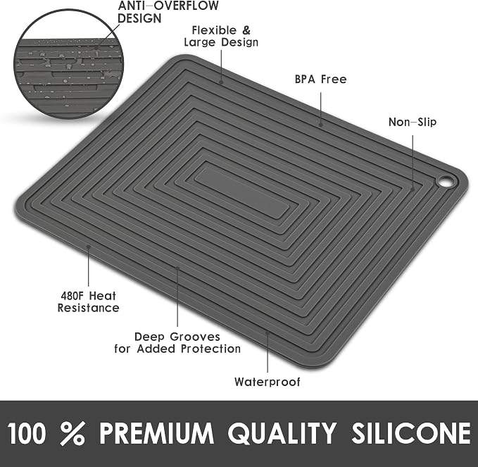 Silicone Trivet Mats for Hot Pots & Pans & Dishes, Hot Pads for Kitchen, Multipurpose Heat Resistant Mat for Kitchen Counter, Durable & Flexible Silicone Pot Holder Set 2 Rectangular Dark Grey
