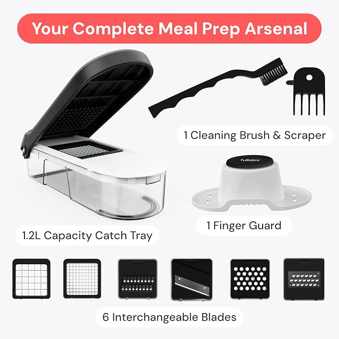 Fullstar Core Vegetable Chopper - Chop and Slice Lid - Food Chopper with Container, Veggie Chopper, Fruit Slicer, Onion Dicer - Meal Prep Essential - Kitchen Gadgets and Gifts (6-in-1, Full White)