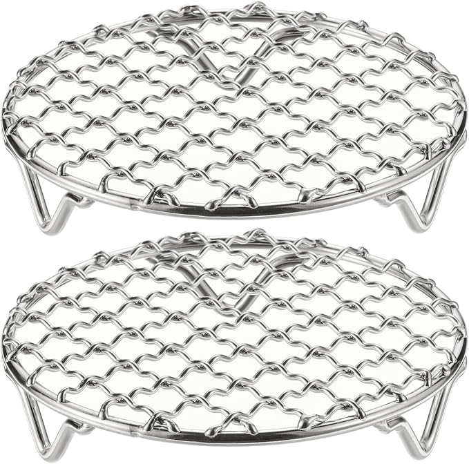 HARFINGTON 2pcs Round Cooking Rack 4.7-inch 201 Stainless Steel Cross Wire Barbecue Grill Net with 20mm Legs for Cooking Baking Steaming BBQ