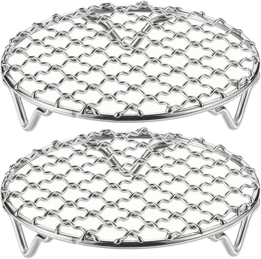 HARFINGTON 2pcs Round Cooking Rack 4.7-inch 201 Stainless Steel Cross Wire Barbecue Grill Net with 20mm Legs for Cooking Baking Steaming BBQ