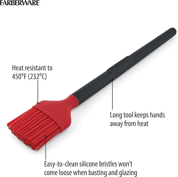 Farberware Barbecue Silicone and Plastic Basting Brush, 11.1-Inch, Red and Black