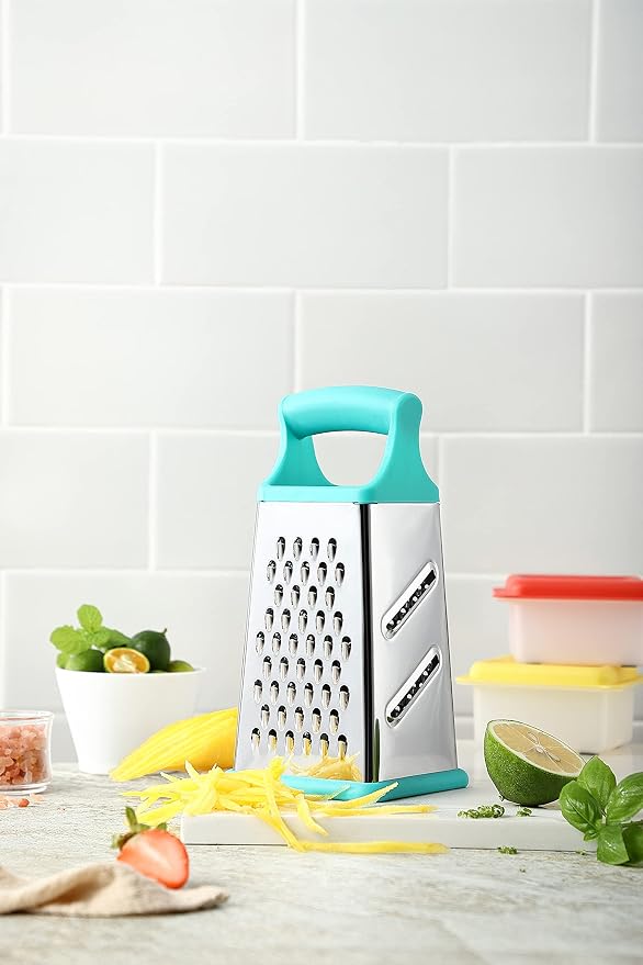 Marco Almond® KYA57B Box Grater,Stainless Steel Grater with 4 Sides,Slicer 5 Piece Set, Potato,Cheese,Cucumber,Salad Vegetables Graters Peelers, Turquoise