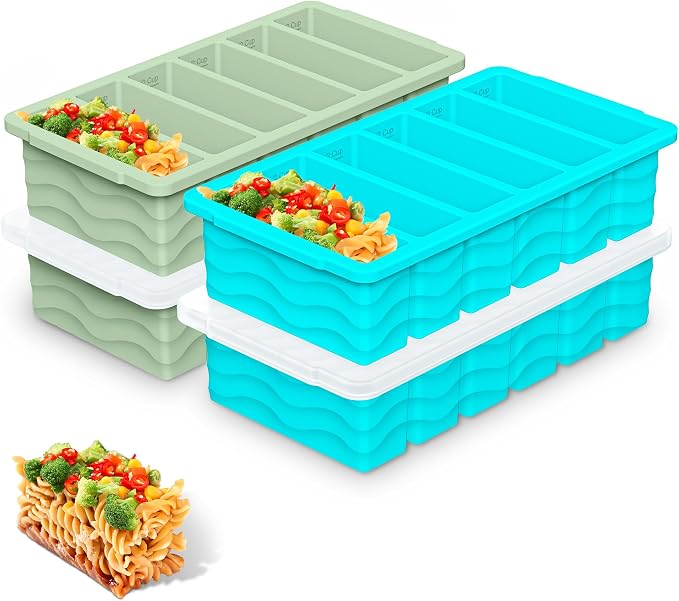1/2 Cup Silicone Freezer Molds with Lid, 4-Pack Silicone Freezer Trays for Soup, Sauce & Broth – Meal Prep Containers, Large Ice Cube Tray, Oven & Dishwasher Safe