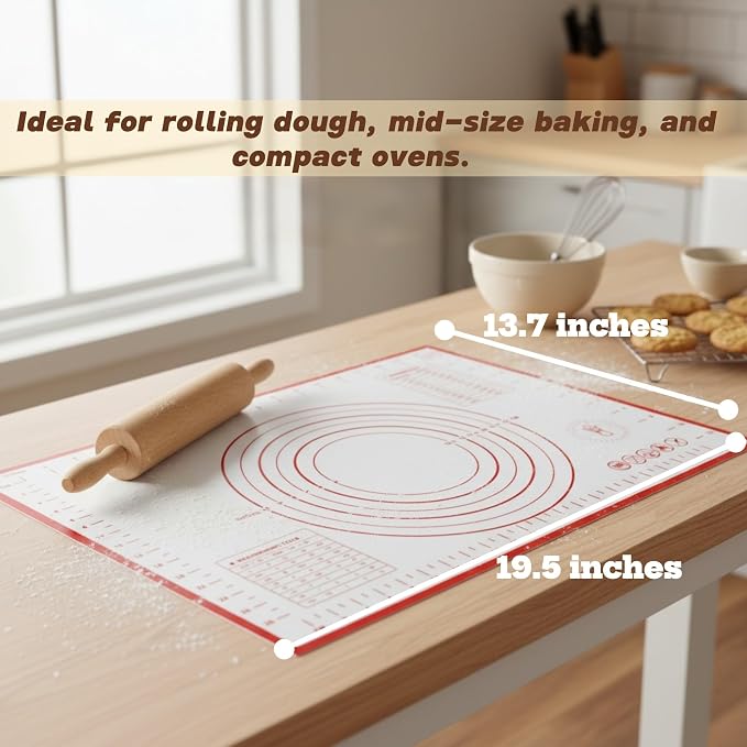 Silicone Baking Mats - Non-Stick Pastry Mat, 3/4 Sheet Size, Pack of 3 | Non-Stick Pastry and Dough Mat with Measurement Guides, Silicone Mat and Baking Essentials, Medium Size Pack of 3 (19" x 13")