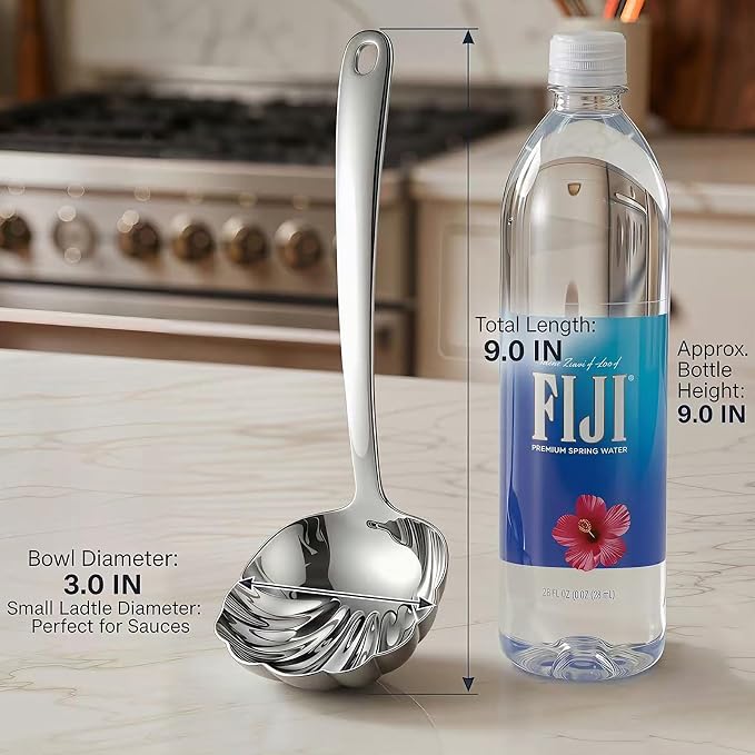 18/10 Stainless Steel Soup Ladle,9-Inch Artistic Shell-Shaped Serving Spoons with Creative Wave Edges,Mirror Polished Small Gravy Ladles for Sauces,Dressings and Party Service(Set of 2)(Silver)