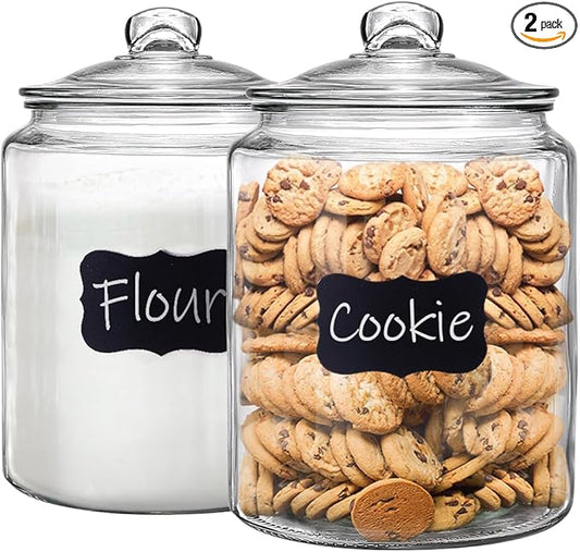 1.5 Gallon Glass Canisters with Airtight Lids, 2 Pack Flour & Cookie Jars | 5.9" Wide Mouth, Heavy Duty Glass Jar, Kitchen & Pantry Storage Containers for Cookie, Flour, Sugar, Rice, Pasta, Beans